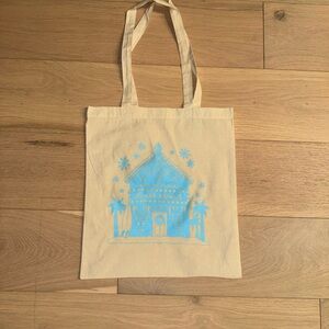Beige Playa Bowls Tote Bag with Blue Graphic